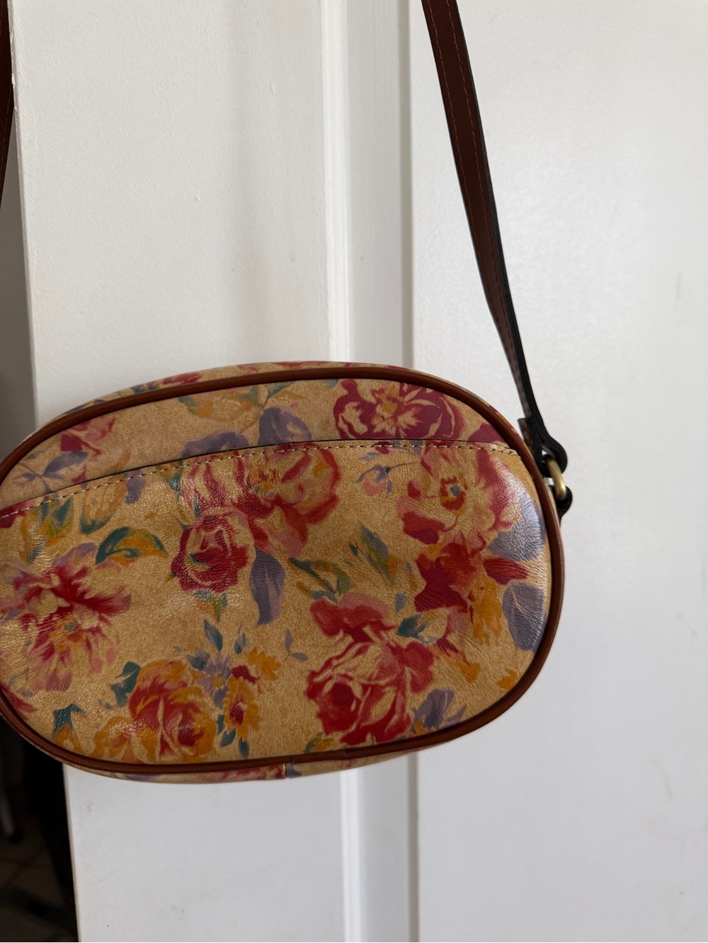 Floral Print Crossbody Bag in Tan and Pink